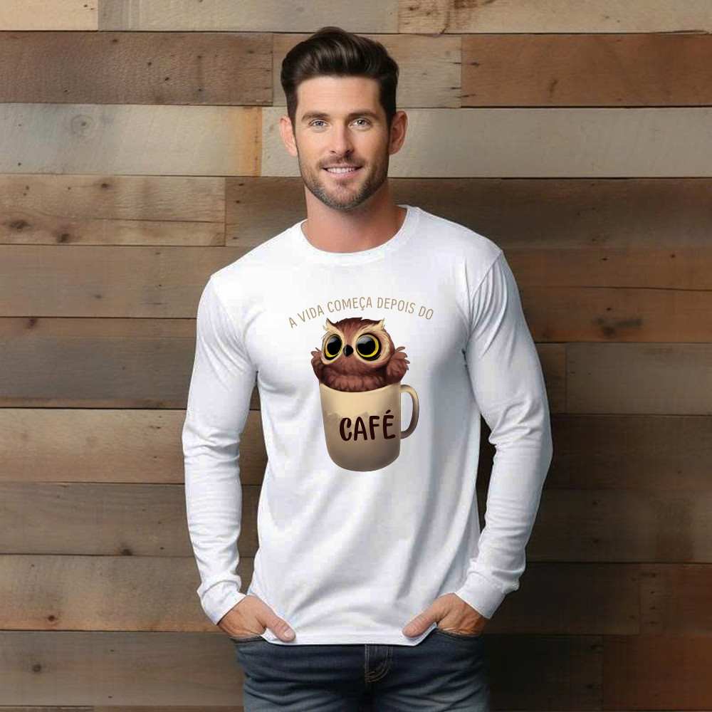 A Vida Comeca Depois Do Shirt Cute Owl With Coffee Cup Long Sleeve Shirt Gift For Adult