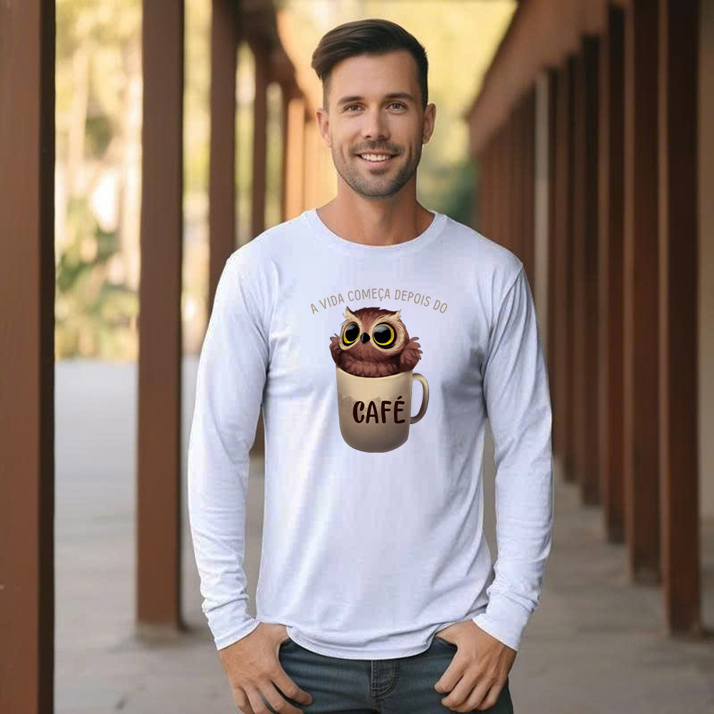 A Vida Comeca Depois Do Shirt Cute Owl With Coffee Cup Long Sleeve Shirt Gift For Adult