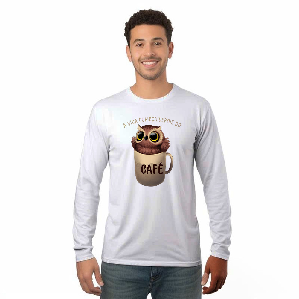 A Vida Comeca Depois Do Shirt Cute Owl With Coffee Cup Long Sleeve Shirt Gift For Adult