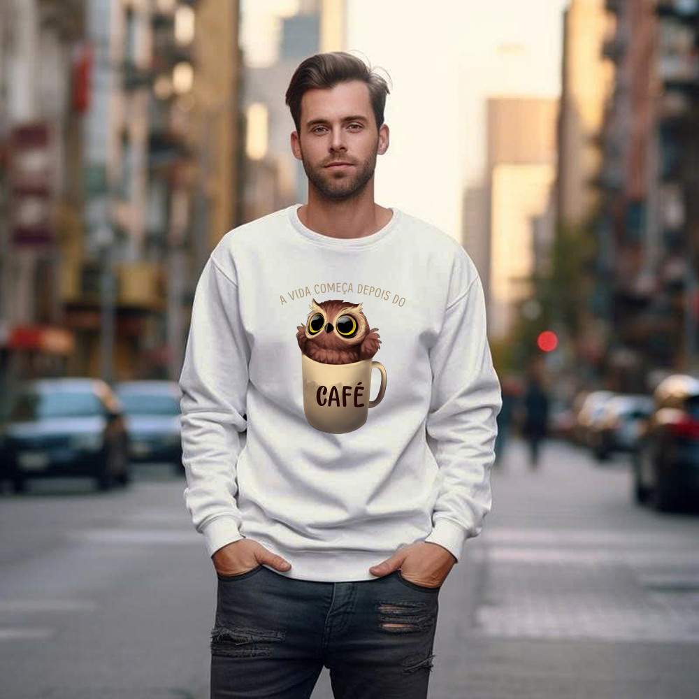 A Vida Comeca Depois Do Shirt Cute Owl With Coffee Cup Sweatshirt Gift For Adult