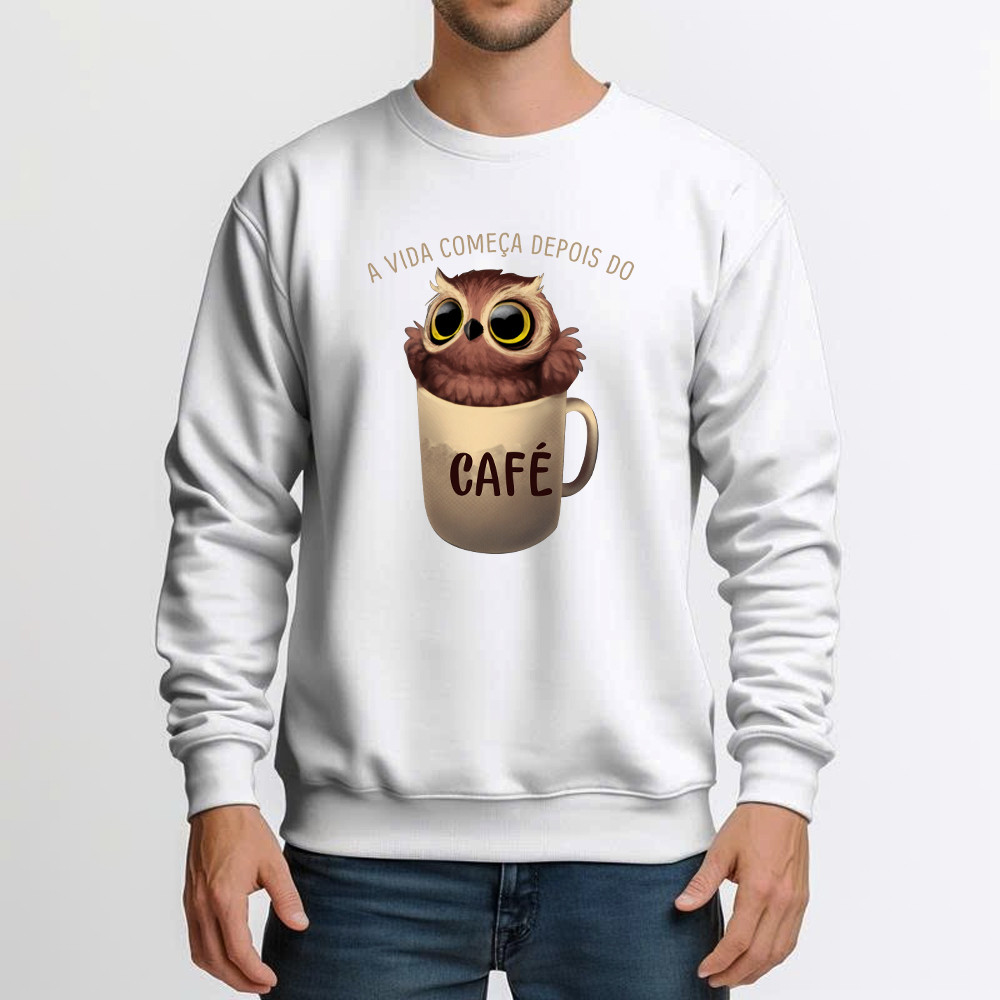 A Vida Comeca Depois Do Shirt Cute Owl With Coffee Cup Sweatshirt Gift For Adult