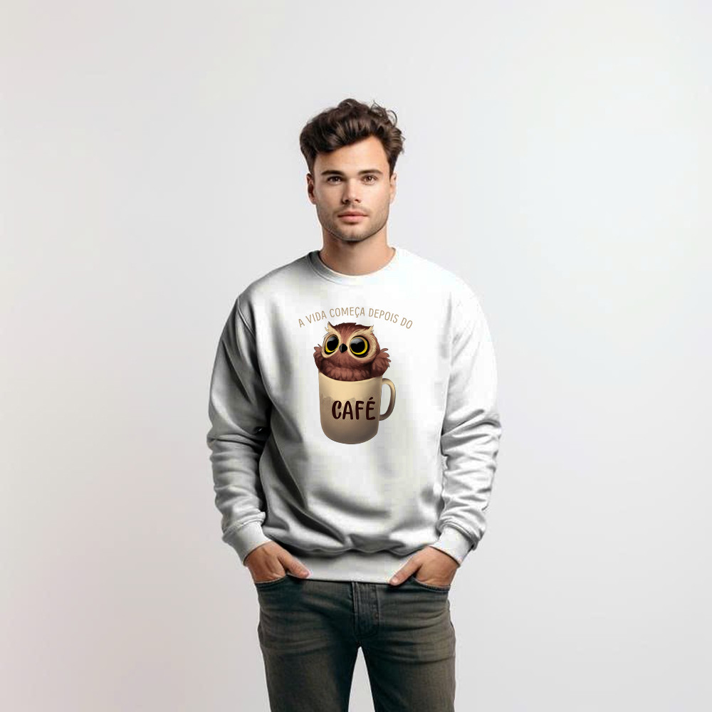 A Vida Comeca Depois Do Shirt Cute Owl With Coffee Cup Sweatshirt Gift For Adult
