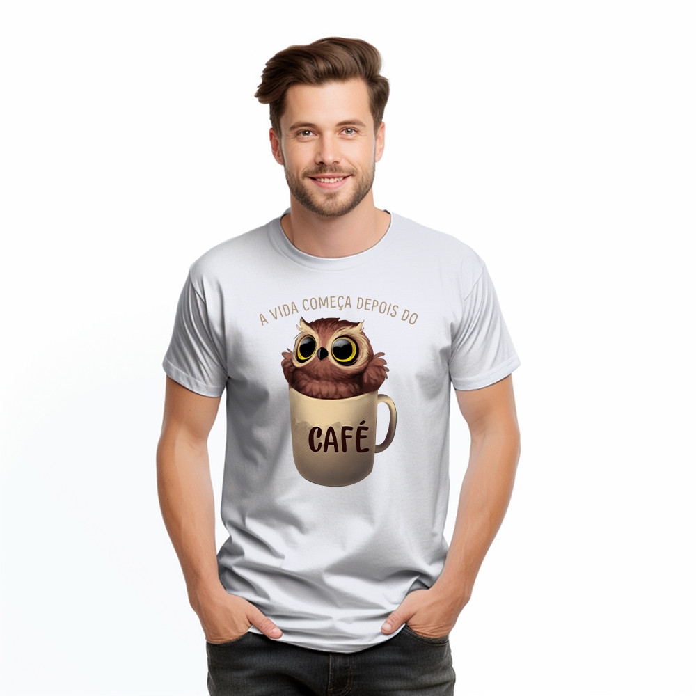 A Vida Comeca Depois Do Shirt Cute Owl With Coffee Cup T-Shirt Gift For Adult