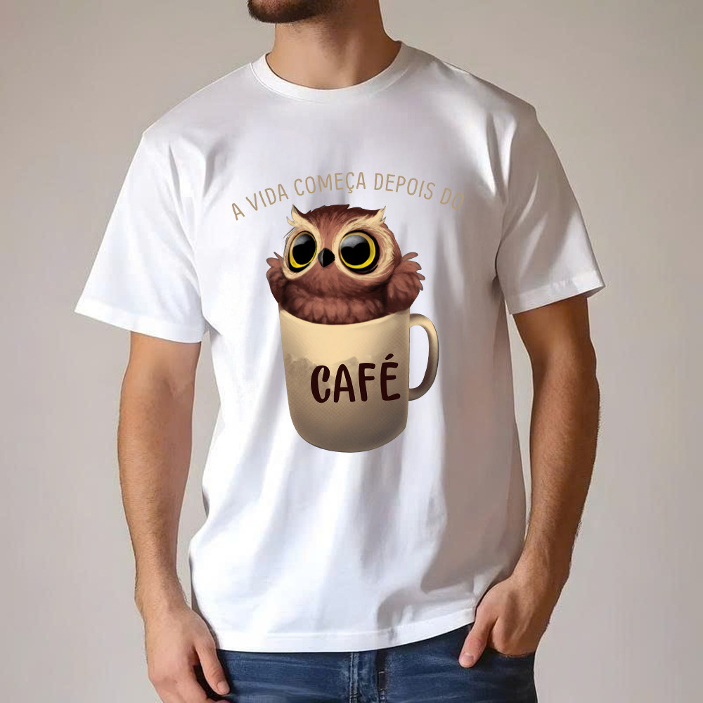 A Vida Comeca Depois Do Shirt Cute Owl With Coffee Cup T-Shirt Gift For Adult