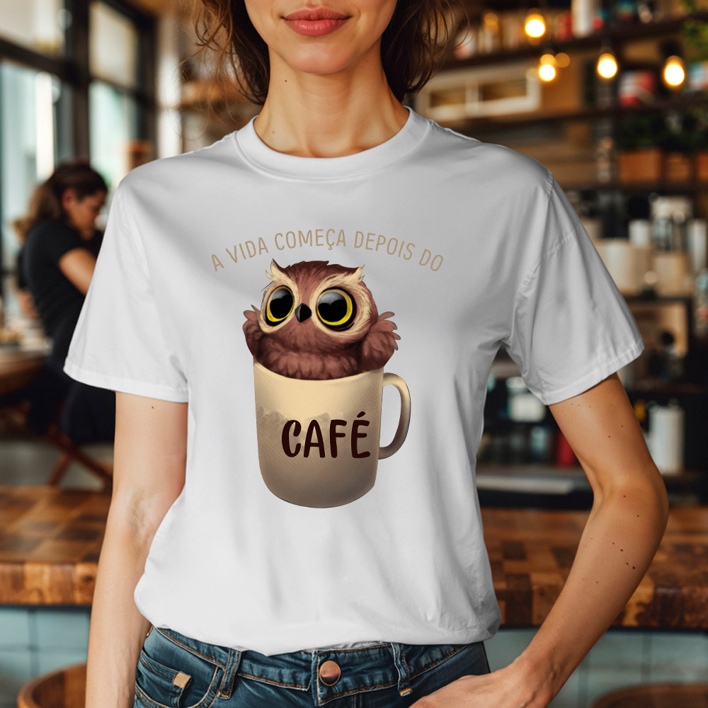 A Vida Comeca Depois Do Shirt Cute Owl With Coffee Cup T-Shirt Gift For Adult